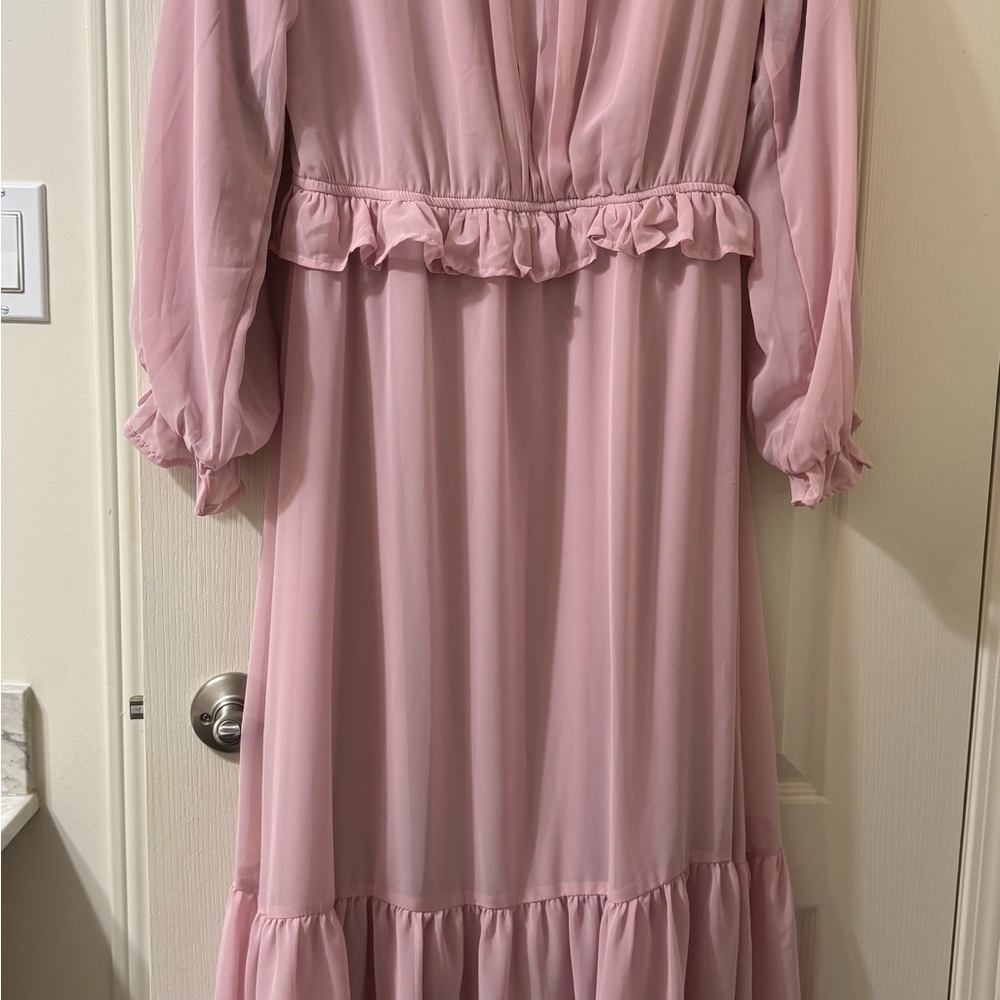 Chic Long Sleeve Pink Maxi Dress